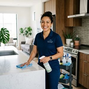 Professional Latin woman cleaning
